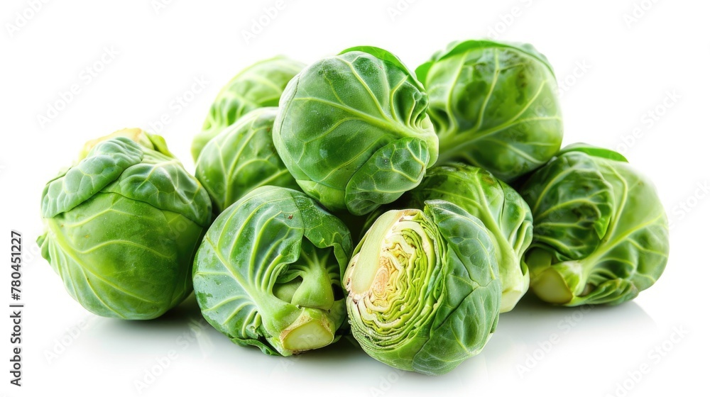 Fototapeta premium Fresh Brussels Sprouts on Isolated White Background - Healthy and Nutritious Vegetable for Delicious & Clean Eating
