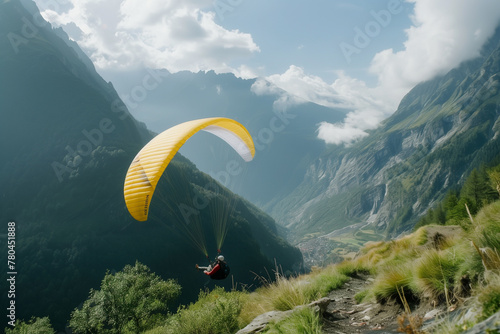 Paraglider after start in the mountains