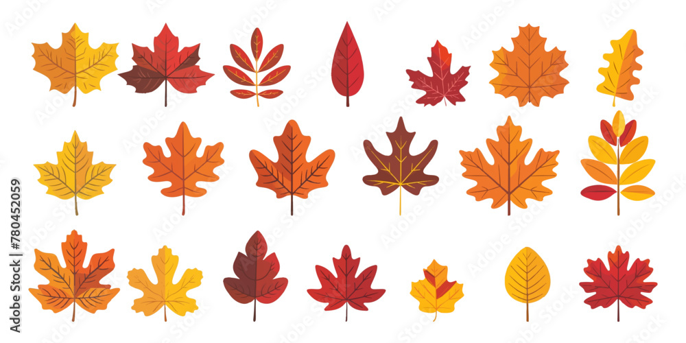A set of autumn leaves in the style of flat design isolated on a white background A set of autumn leaves in the style of flat design isolated on a white background