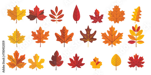 A set of autumn leaves in the style of flat design isolated on a white background