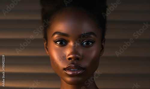 AI generated illustration of a beautiful young African American female with dewy skin