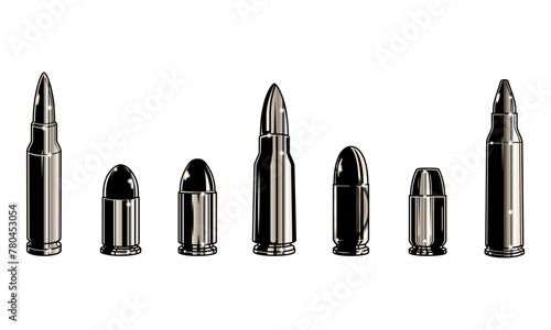 Set collections of retro metallic titanium bullets. Clip art vector illustration
