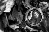 A silver locket with a photo of a loved one, lost in a woodland brush amongst autumn leaves