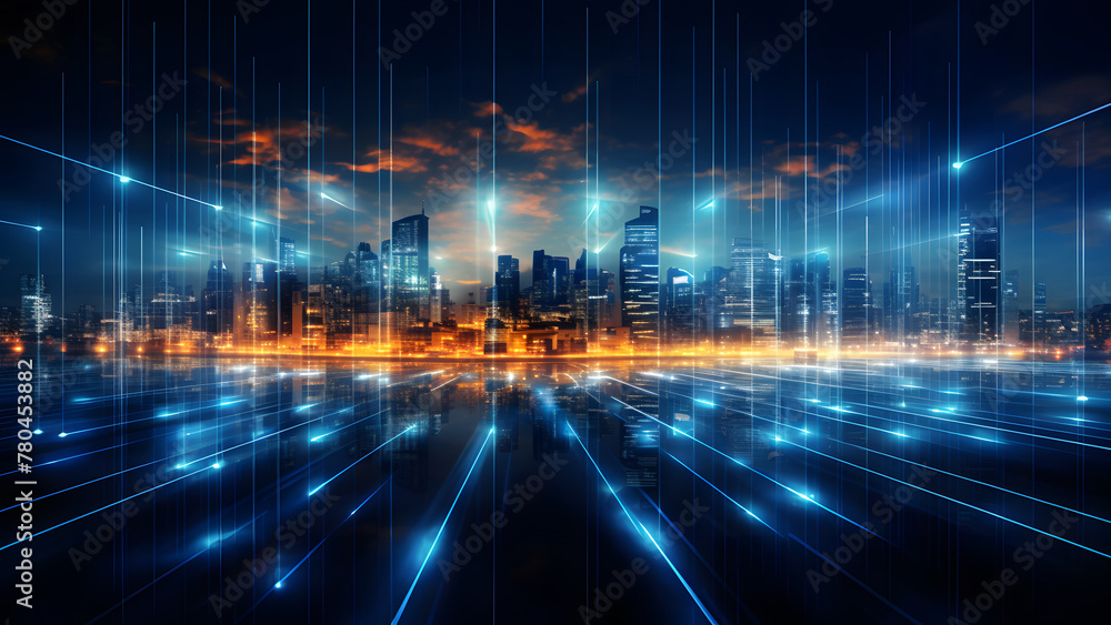 Smart city with gradient grid and line abstract background. Communication network and connection technology concept Smart city with gradient grid and line abstract background. Communication network and connection technology concept