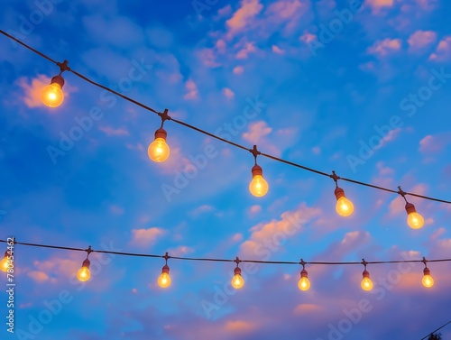 Light bulb decor on the blue sky in the outdoor party. © Muhammad