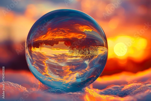 AI generated illustration of a sphere on snow against the sun © Wirestock