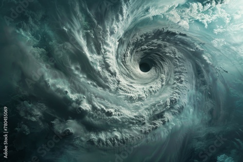 AI generated illustration of a dark swirling storm over an ocean with a mysterious black hole