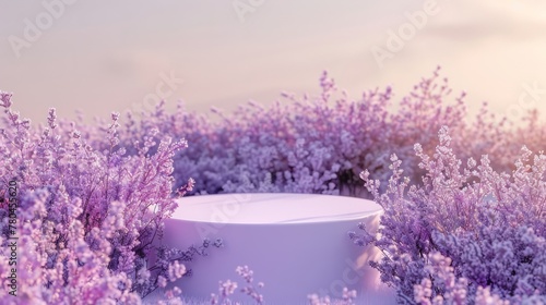 Spring lavender flower display plant background  lavender podium  purple lavender punch point