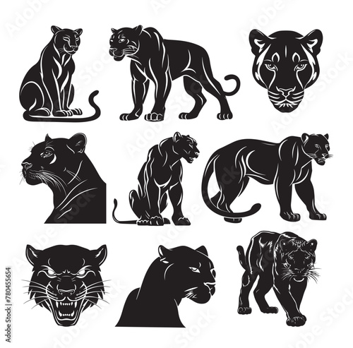 Collection of panther silhouettes on a white background
