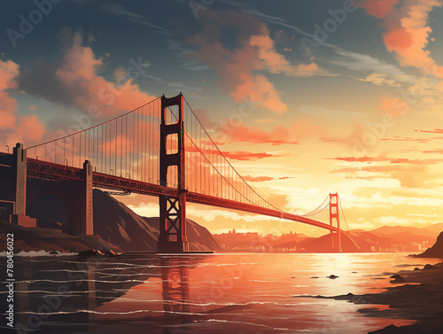 Golden gate bridge in San Fransisco, California, sunset landscape photography photo