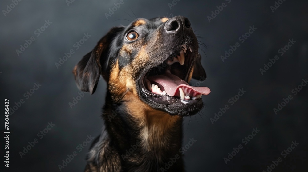 AI generated illustration of a brown dog barking on a dark background