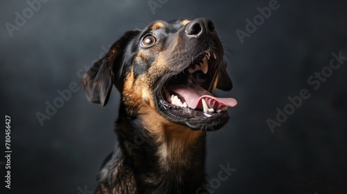 AI generated illustration of a brown dog barking on a dark background