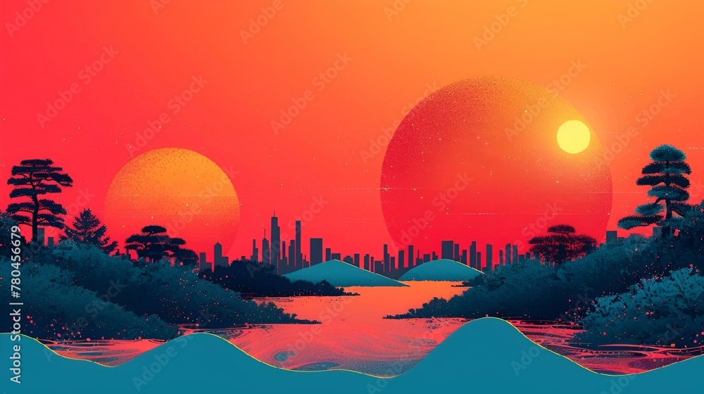 a very nice looking sunset with an orange sky and trees a very nice looking sunset with an orange sky and trees