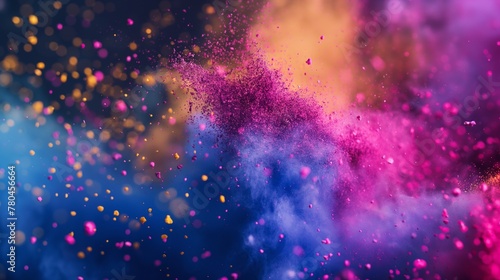 Launched colorful powder on dark background, Paint splash powder