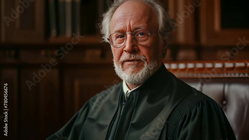 Male judge of court of justice in black mantle. photo