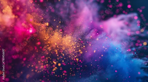 Launched colorful powder on dark background, Paint splash powder photo