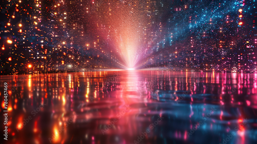 A river of projected lights, with countless tributaries, shot from below A river of projected lights, with countless tributaries, shot from below