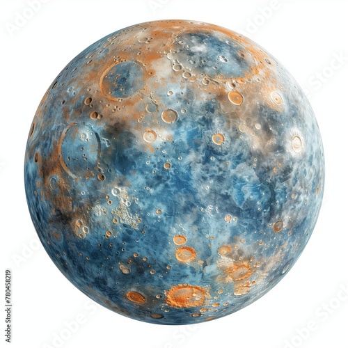 AI-generated illustration of a blue moon with brown stains on the surface photo