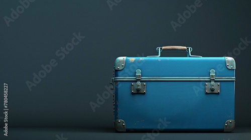 blue travel suitcase cut out on dark background
