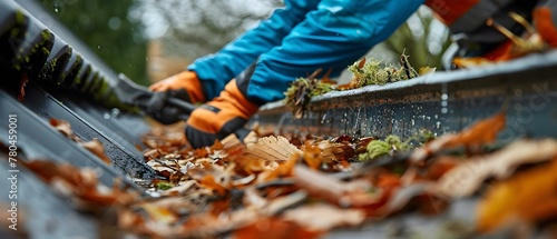 Seasonal Gutter Cleaning for Home Maintenance. Concept Gutter Cleaning, Seasonal Maintenance, Home Exterior Care