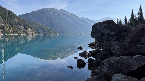 Beautiful view of Garibaldi Lake near the mountains in BC, Canada photo