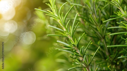 Fresh Rosemary Herb grow outdoor. Rosemary leaves Close-up. Fresh Organic flavoring plants growing.