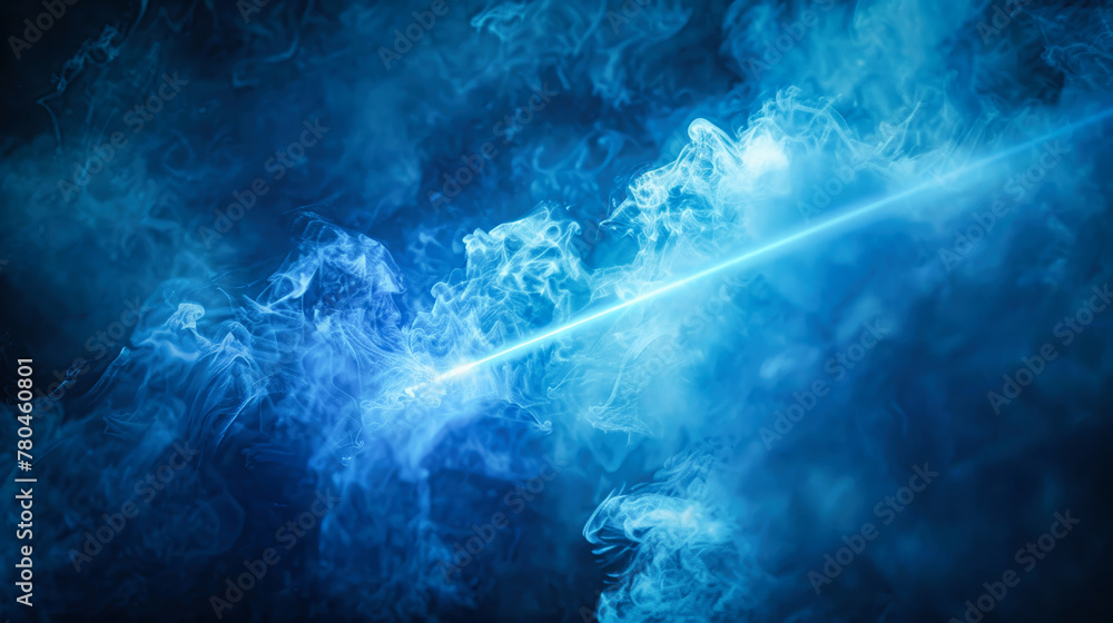 Fototapeta premium Blue abstract laser beam with blue steam around