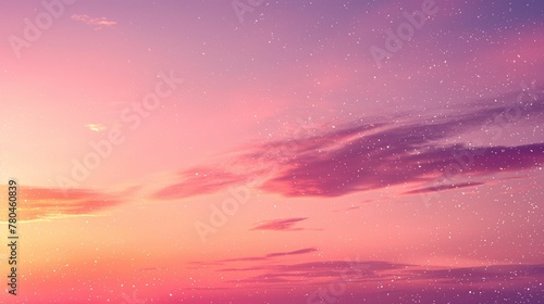 Dreamy Pink Sunset Sky, Scenic Cloudscape with Starry Overlay photo