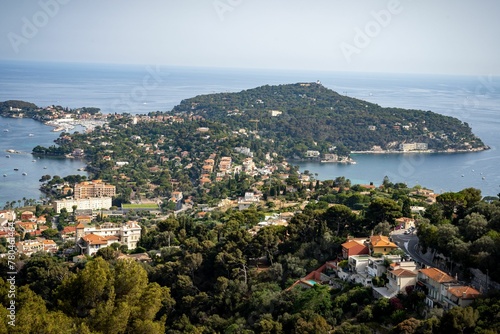 Aerial view of a town on an island near the ocean