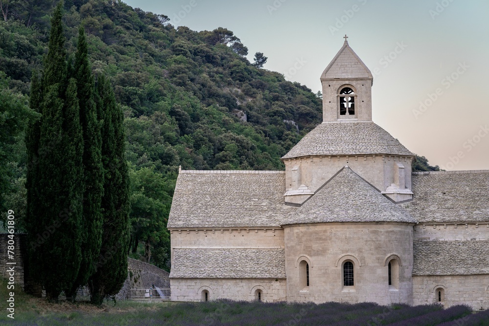 Beautiful shot of Bookstore Senanque Abbey in a lavender field in France
