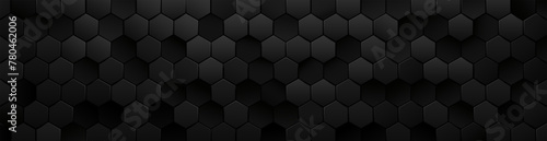 Dark 3d metal carbon background vector. Tech futuristic black hexagon bg