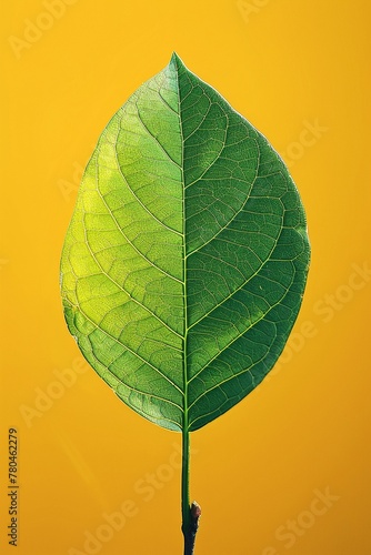 Intricate green leaf, visible veins, against sunny yellow, vibrant detail, clear light, tight shot , 8K , high-resolution, ultra HD,up32K HD photo