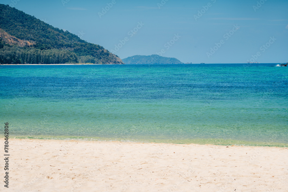 Beach and clear blue water in summer and vacation