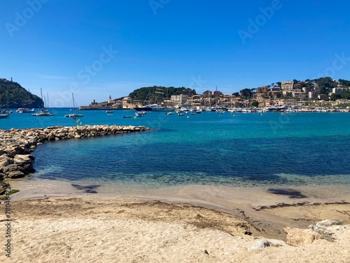 Aerial view of lake surrounded by buildings in Mallorca © Wirestock