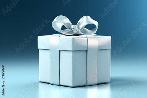 border with white gift box with blue ribbon bow, holiday template © Nadezda Ledyaeva