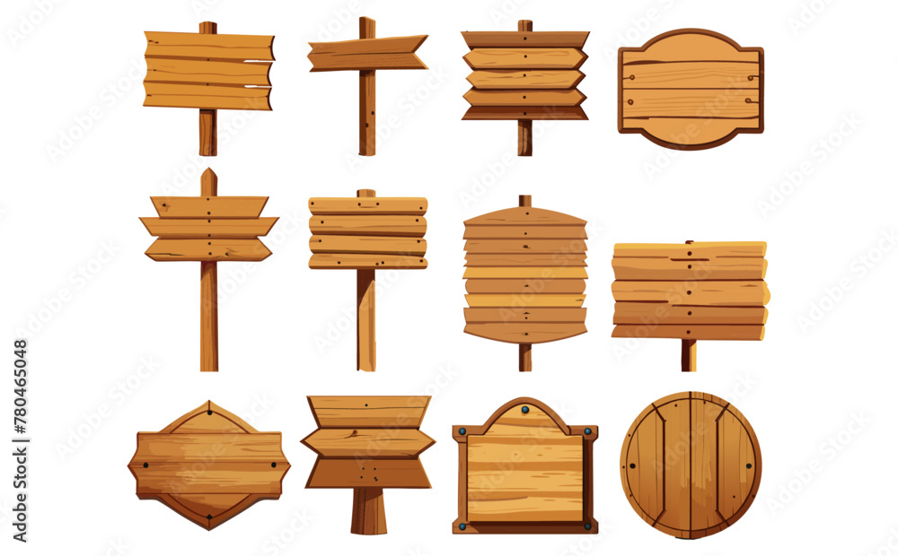 Naklejka premium 木製看板ベクターイラストセット