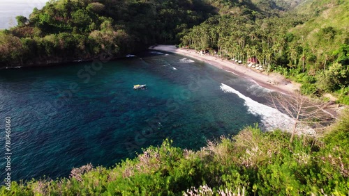 Aerial Revealing Shot Of Gamat Bay - Famous Snorkeling Spot In Nusa Penida, Bali, Indonesia. photo