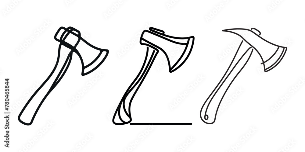 Set of axe, lumberjack in one line. Continuous line drawing. Hand drawn vector illustration. Set of axe, lumberjack in one line. Continuous line drawing. Hand drawn vector illustration.