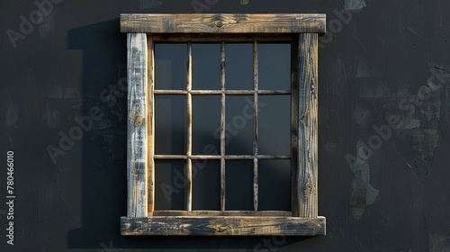 simple Wooden window, cut out on dark background