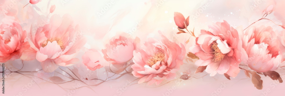 Delicate watercolor background with elegant peonies on a floral theme. Generative AI Delicate watercolor background with elegant peonies on a floral theme. Generative AI