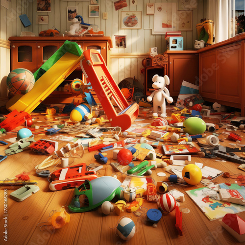 Clutter in the children's room, scattered toys