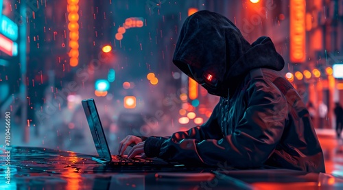 cyber crime - crazy hacker with hood and mask