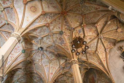 detailed ceiling in medieval church in Skofja Loka, Slovenia