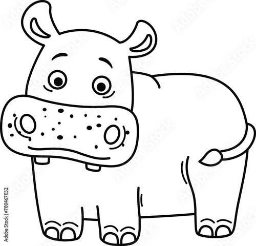 Hand drawn hippo character illustration, vector