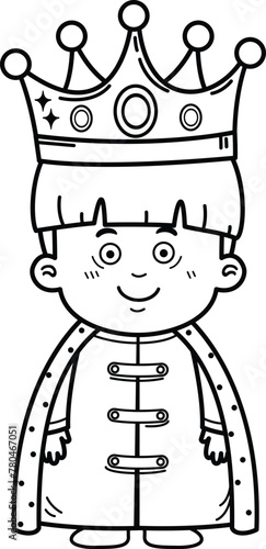 illustration of cute children characters with king costume outline white on background vector