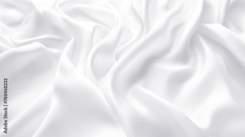 Abstract white and gray color background with satin, fabric, cloth texture, wave line pattern, 3D illustration.	