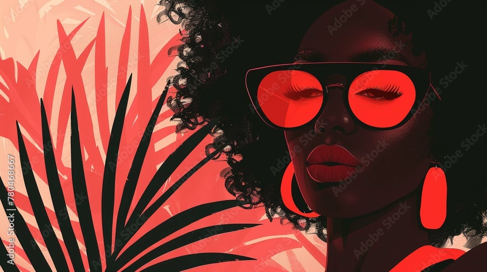 Afro girl with sunglasses african american. Black fashion illustration