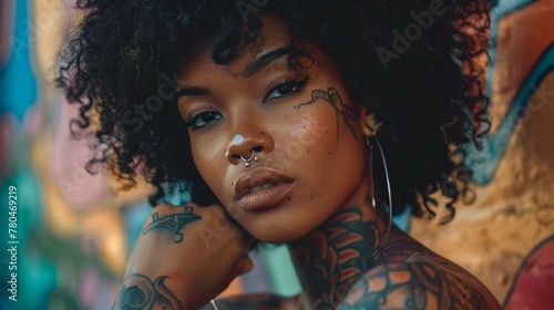 Afro woman with tattoos