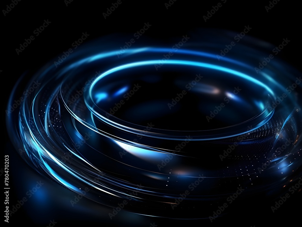 Swirling Glowing Blue Circles in Futuristic Digital Network Visualization Swirling Glowing Blue Circles in Futuristic Digital Network Visualization