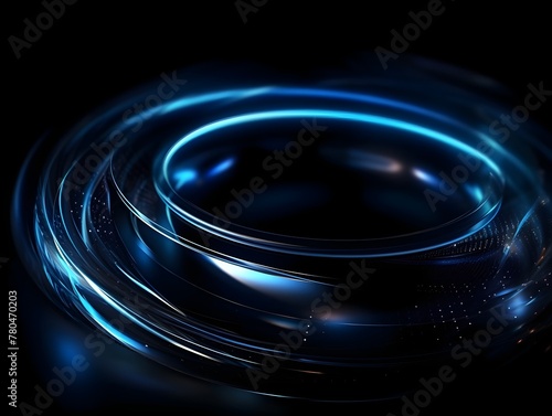 Swirling Glowing Blue Circles in Futuristic Digital Network Visualization